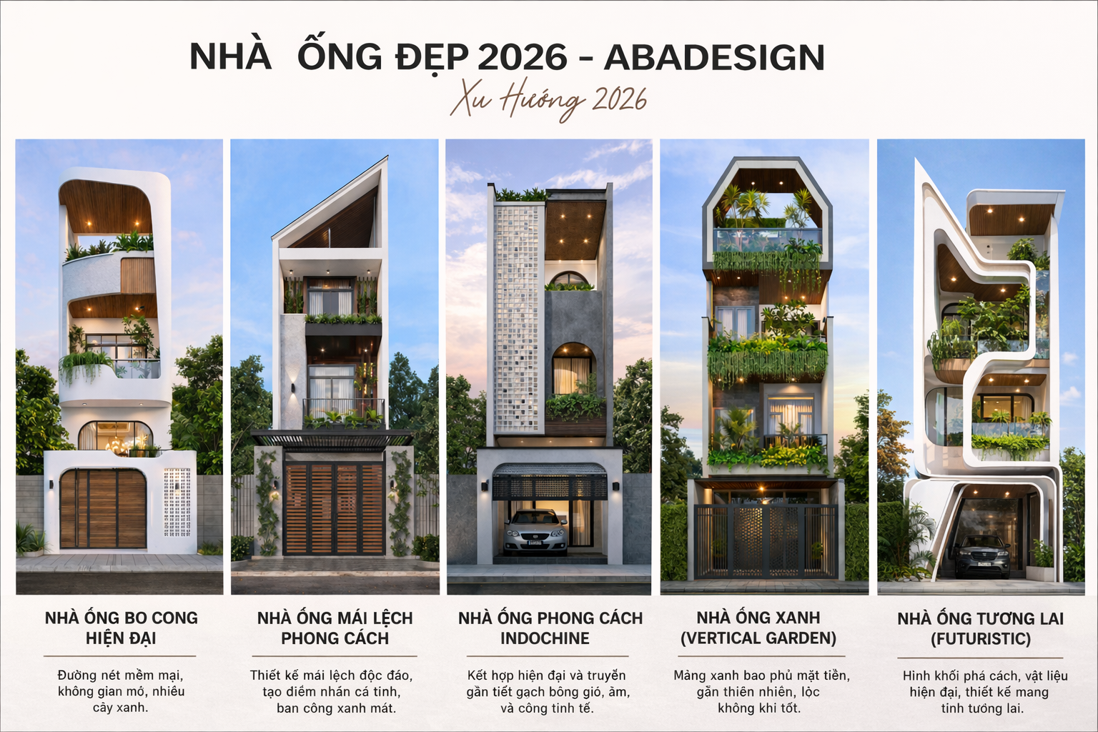 Nhà ống đẹp 2026 – Mẫu nhà ống 3 tầng hiện đại, sang